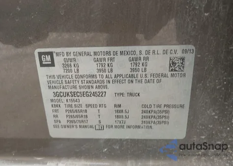 2014 Chevrolet Silverado 1500 1Lz from USA, damaged, VIN 3GCUKSEC5EG245227